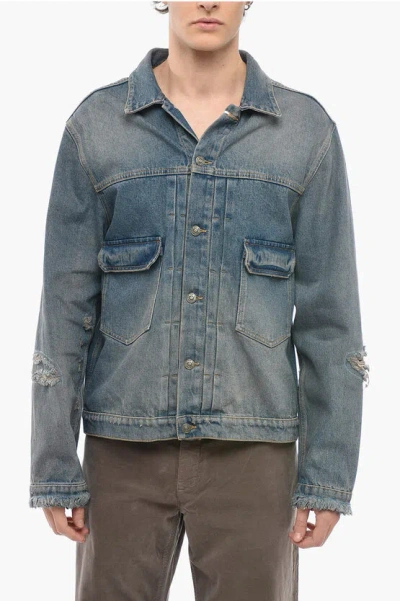 424 Zipped Sleeve Lived-in Denim Jacket In Blue