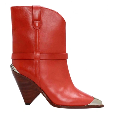 Pre-owned Isabel Marant Lamsy Leather Cowboy Boots In Red