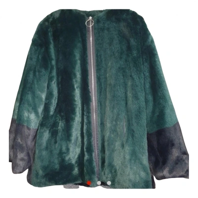 Pre-owned Gaelle Paris Faux Fur Caban In Green