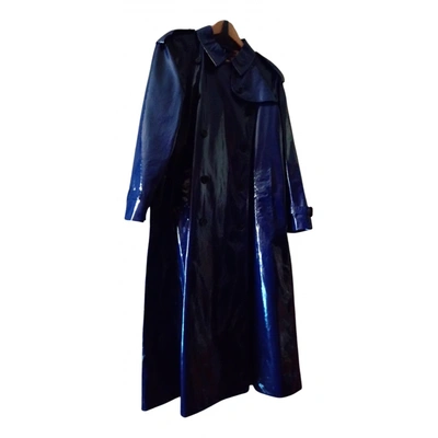 Pre-owned Burberry Patent Leather Trench Coat In Blue