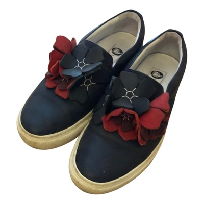 Pre-owned Lanvin Leather Trainers In Navy