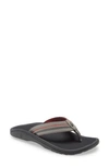 Olukai Hokua Flip Flop In Dark Shadow/ Lehua Fabric