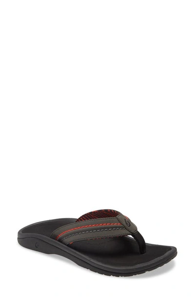 Olukai Hokua Flip Flop In Onyx/ Lehua Fabric