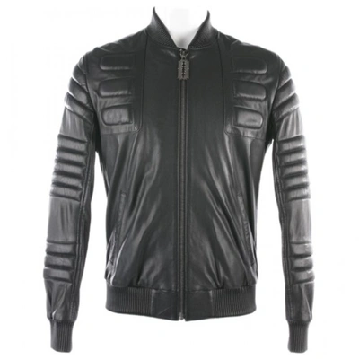 Pre-owned Philipp Plein Leather Coat In Black