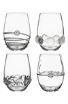 JULISKA HERITAGE SET OF 4 ASSORTED STEMLESS WINE GLASSES,B545SETC