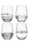 Juliska Heritage 4-piece Assorted Stemless Wine Glass Set In Clear