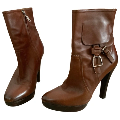 Pre-owned Ralph Lauren Leather Ankle Boots In Camel