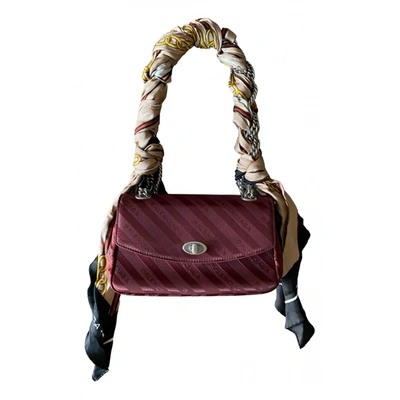 Pre-owned Balenciaga Lock Round Scarf Leather Handbag In Burgundy