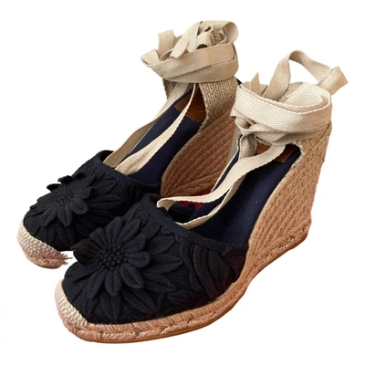 Pre-owned Tory Burch Cloth Espadrilles In Navy