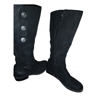 Pre-owned Tamaris Leather Riding Boots In Black