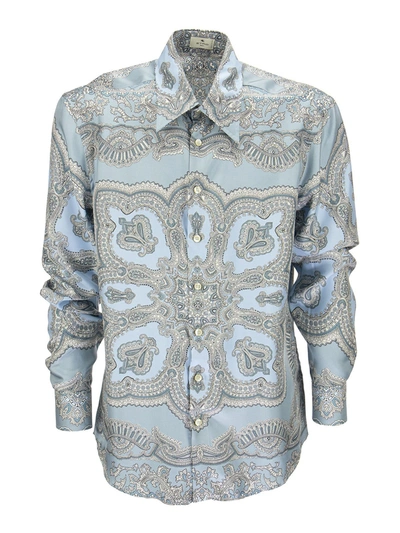 Etro Paisley-print Silk Shirt In Light Blue