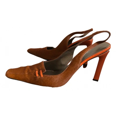 Pre-owned Sergio Rossi Pony-style Calfskin Sandals In Orange