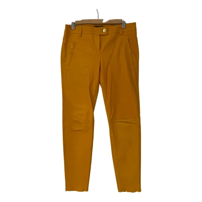 Pre-owned Escada Leather Slim Pants In Yellow