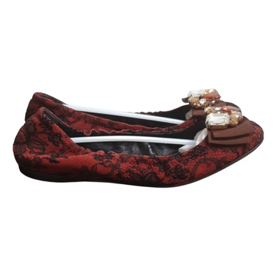 Pre-owned Dolce & Gabbana Cloth Ballet Flats In Burgundy