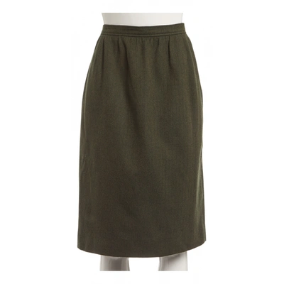Pre-owned Saint Laurent Leather Mid-length Skirt In Khaki