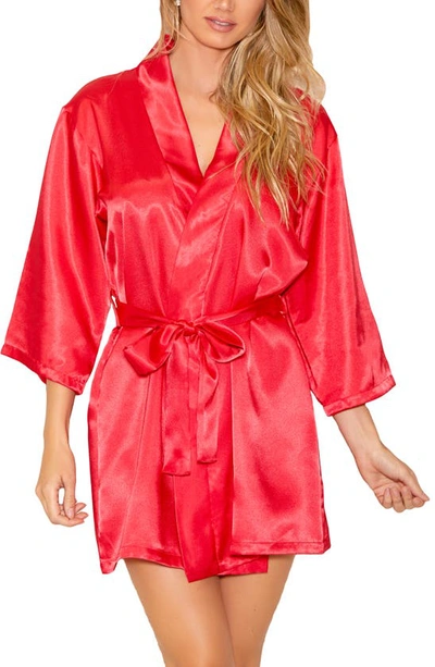 Icollection Satin Robe In Red