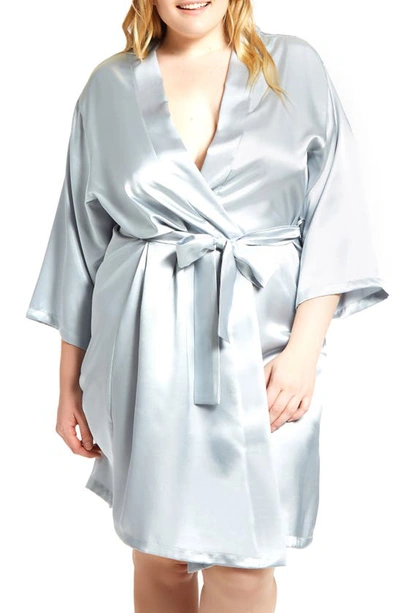 Icollection Long Sleeve Satin Robe In Grey