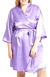 Icollection Long Sleeve Satin Robe In Lavender