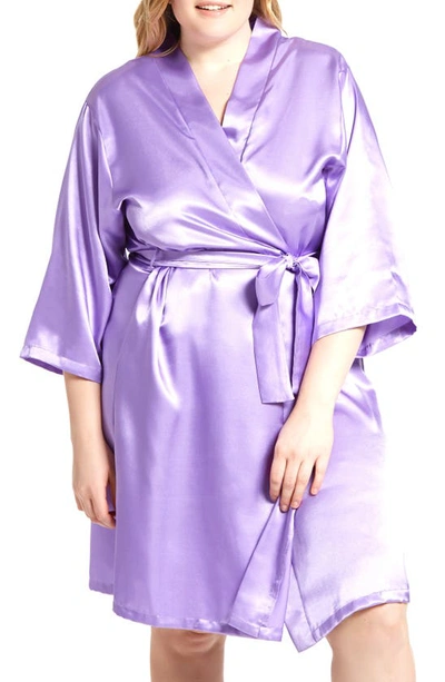 Icollection Long Sleeve Satin Robe In Lavender