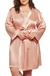 Icollection Long Sleeve Satin Robe In Rose-gold