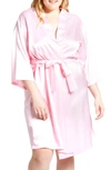 Icollection Long Sleeve Satin Robe In Pink