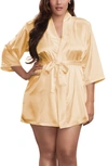 Icollection Satin Robe In Gold