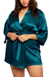 Icollection Satin Robe In Peacock