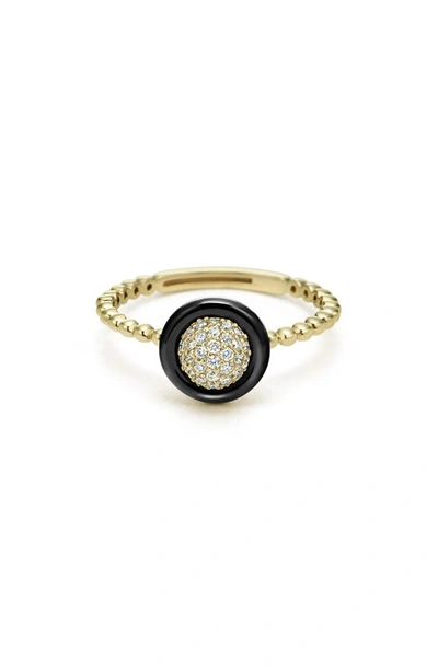 Lagos 18k Yellow Gold Caviar Diamond Cluster & Ceramic Frame Ring In Gold/black