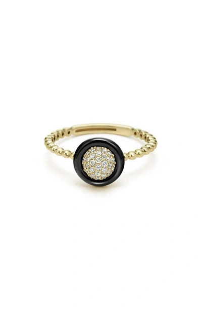 Lagos 18k Yellow Gold Caviar Diamond Cluster & Ceramic Frame Ring