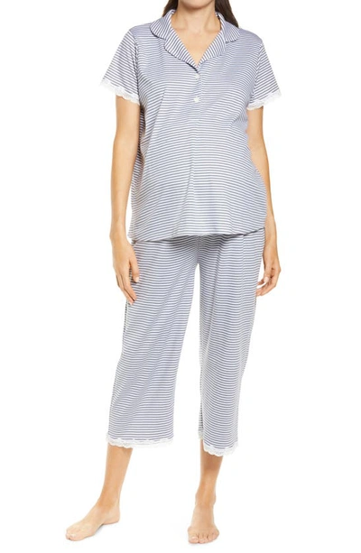 Belabumbum Ashley Maternity/nursing Capri Pyjamas In Grey / White Stripe