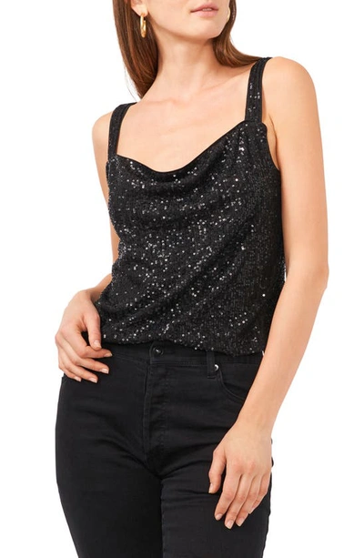 1.state Wide Strap Drape Neck Sequin Tank In Rich Black