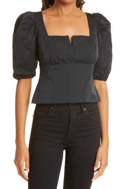 Nicole Miller Taffeta Puff Sleeve Top In Black