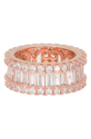 Suzy Levian Rose Gold Plated Sterling Silver Baguette Cz Eternity Band Ring In Yellow