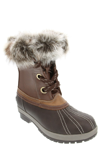 London Fog Milly Faux Fur Trim Winter Duck Boot In Cognac/ Brown