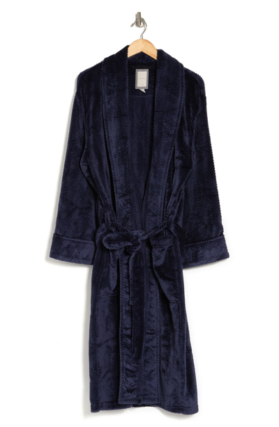 Daniel Buchler Plush Chevron Robe In Navy