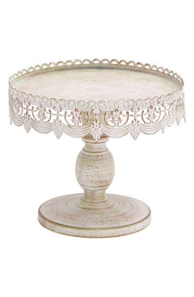 Uma Antique Style Round Distressed Metal Cake Stand In White