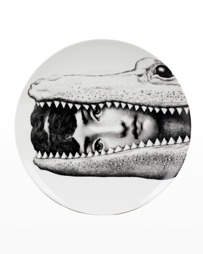 Fornasetti Tema E Variazioni N. 233 Crocodile Wall Plate In White/black