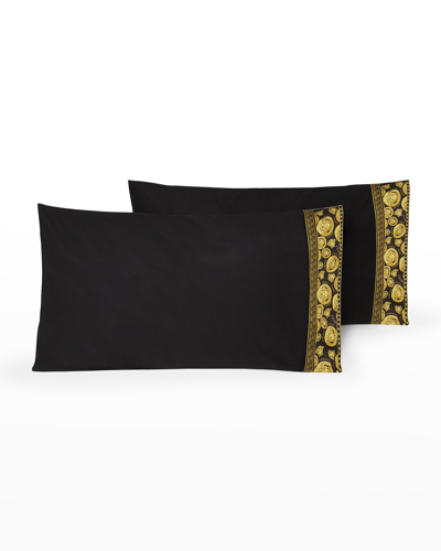 Versace Home Collection Medusa Amplified King Pillowcases, Set Of 2 In Black-gold