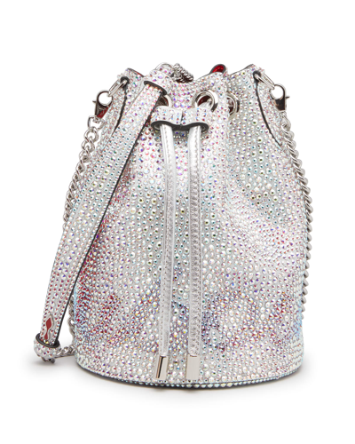 Christian Louboutin Marie Jane Crystal-beaded Suede Bucket Bag In Silver Crystal