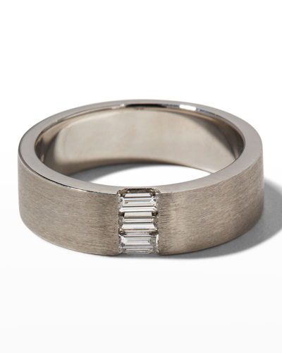 American Jewelery Designs Men's 18k White Gold 3-diamond Baguette Ring