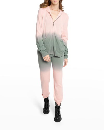 Nicole Miller Dip-dyed Mongolian Cashmere Zip-up Hoodie In Blush/grey