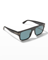 Tom Ford Men's Rectangle Plastic Sunglasses In 01v Black/blue