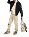 Golden Goose Aleandro Bomber Jacket With Leather Sleeves In Dark Blue/black