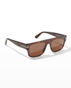 Tom Ford Men's Rectangle Plastic Sunglasses In 52e Brown