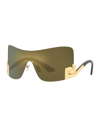 Versace Greca Curve Metal Shield Sunglasses In Mirror Gold