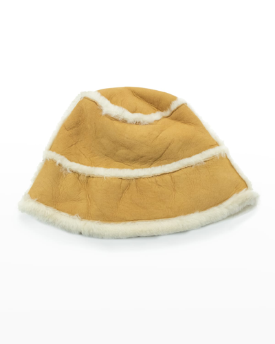 Portolano Shearling Bucket Hat In Camel