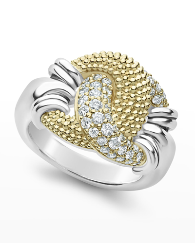 Lagos Sterling Silver & 18k Yellow Gold Caviar Luxe Diamond Large Knot Ring