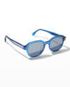 Fendi Men's Round Acetate Sunglasses In 90x Blue Mirror