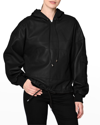 Nicole Miller Hooded Leather Pullover In Black