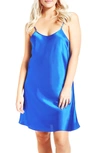 Icollection Satin Chemise In Royal-blue